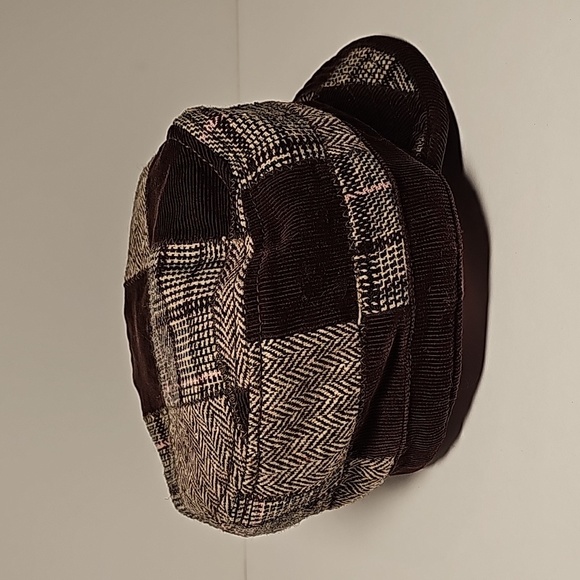 Billabong Hat Cap Newsboy Houndstooth Chevron Plaid Corduroy Wool Brown Lined - Picture 7 of 12